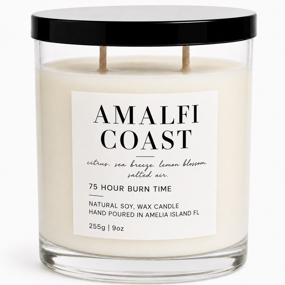 Amalfi Coast Natural Soy Wax Candle 9oz 2-Wick 75 Burn Time Citrus‎ Sea Breeze